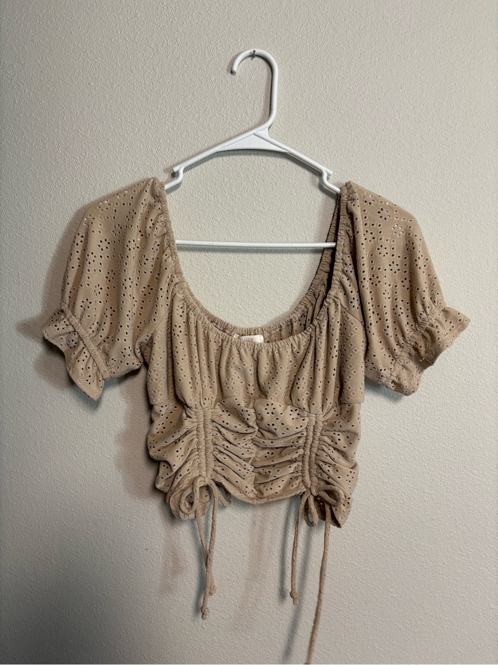 URBAN Romantics Beige Eyelet Ruched Crop Top